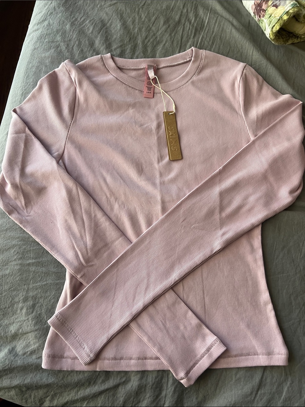 SKIMS Light Pink Ribbed Long-Sleeve Crew Top